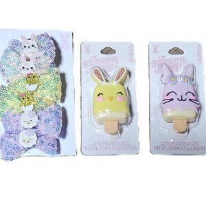 Claire's 5 Piece Bundle for Kids - Press On Nails, x3 Lip-gloss, Hairbows